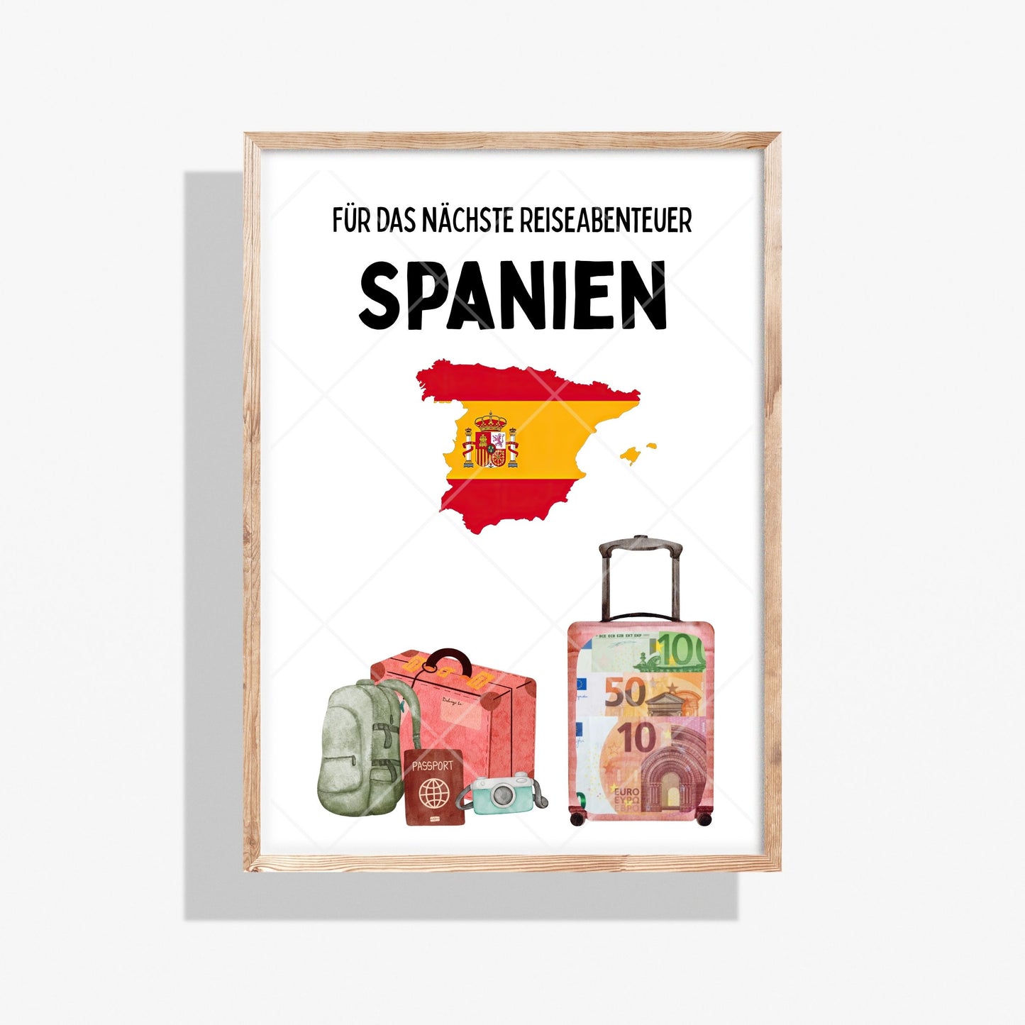 Spanien Reise Geldgeschenk Reisegutschein – Digitaler Sofort Download PDF A4 zum Ausdrucken