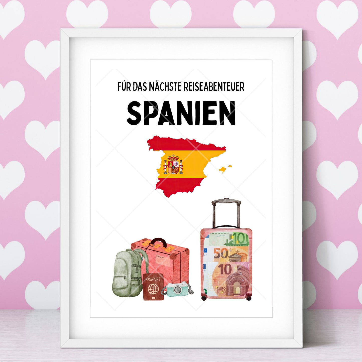 Spanien Reise Geldgeschenk Reisegutschein – Digitaler Sofort Download PDF A4 zum Ausdrucken