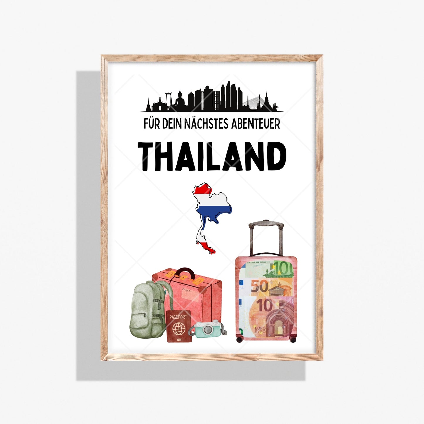 Thailand Reise Geldgeschenk - Digitaler Sofort Download PDF A4 zum Ausdrucken