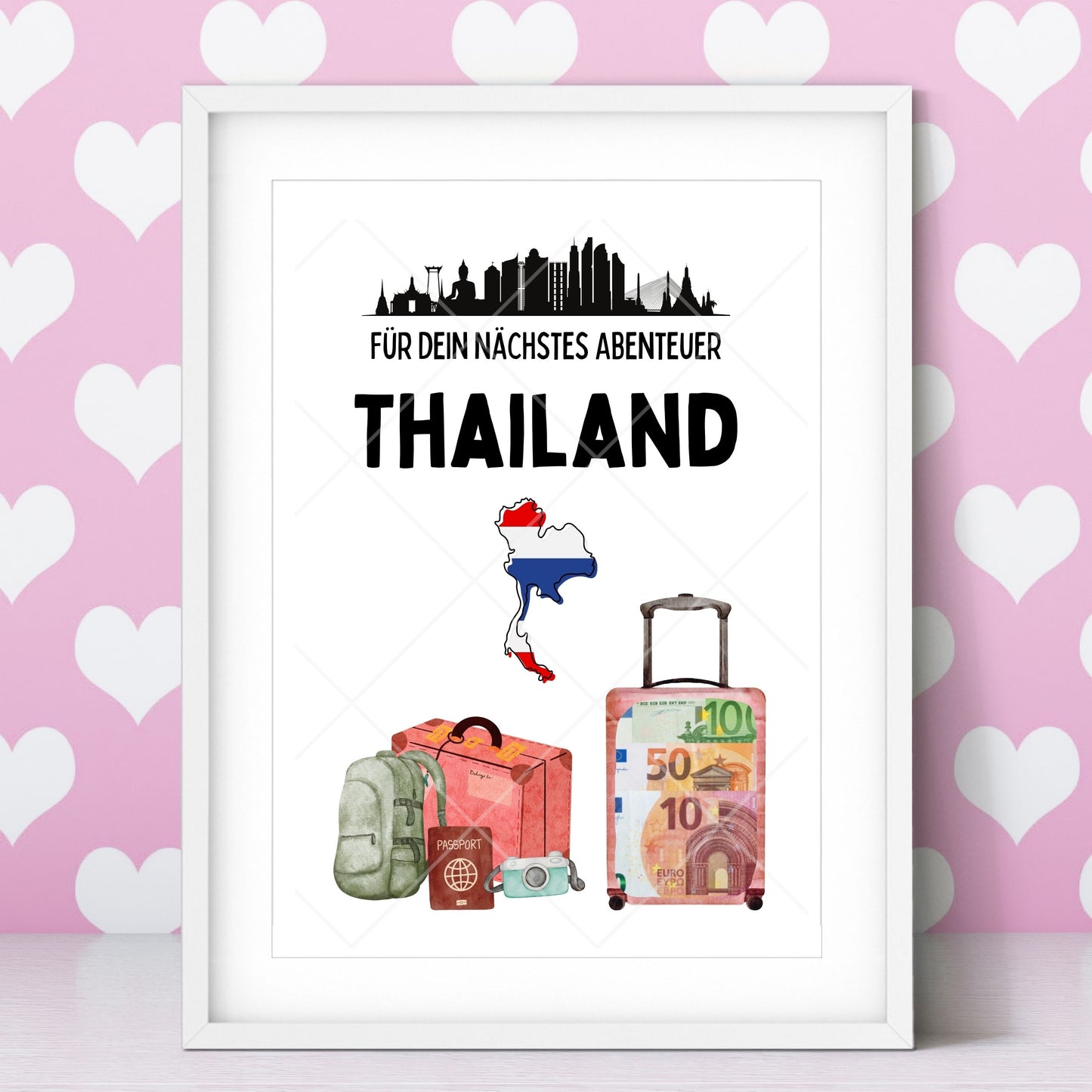 Thailand Reise Geldgeschenk - Digitaler Sofort Download PDF A4 zum Ausdrucken