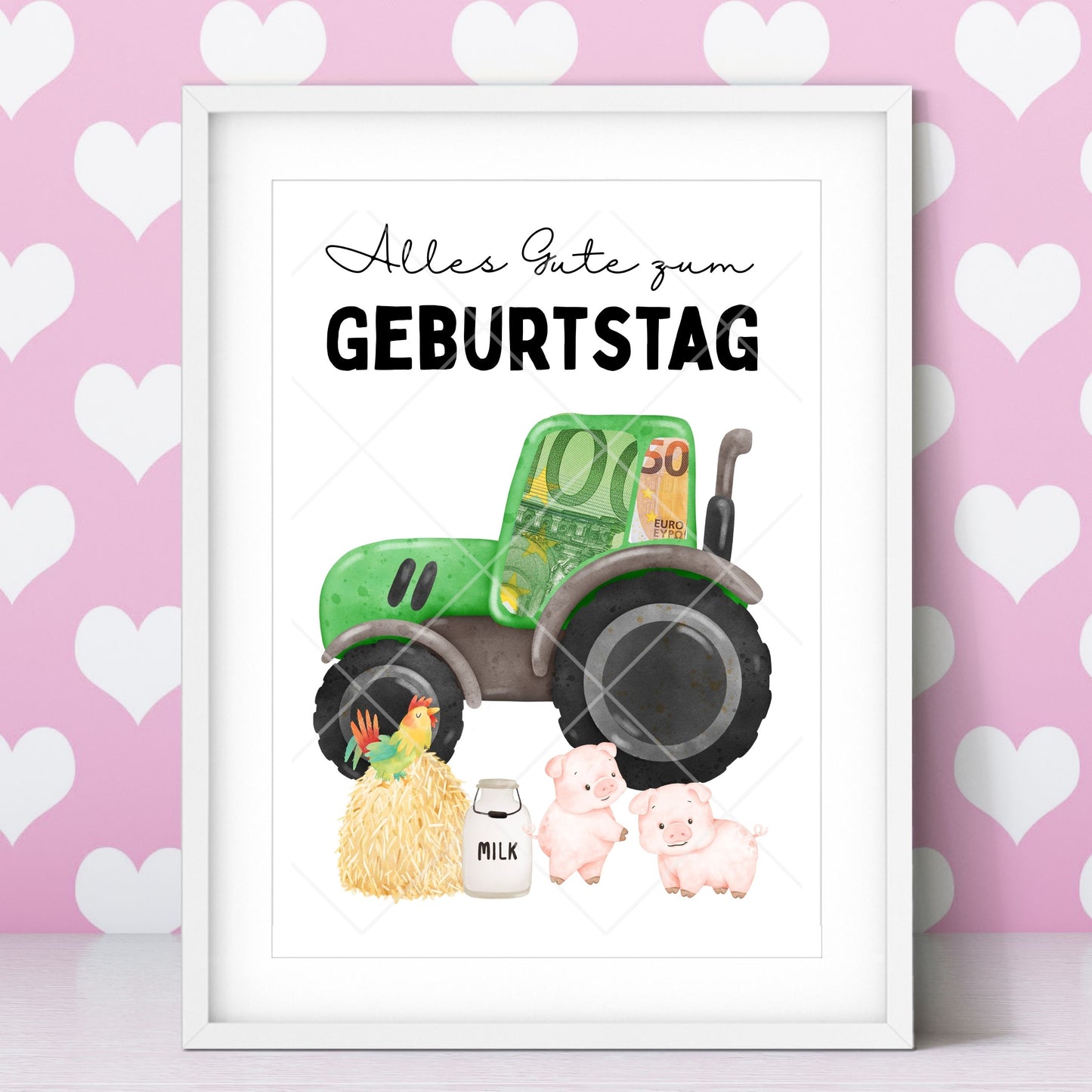 Traktor Geldgeschenk Kinder Geburtstag - Digitaler Sofort Download PDF A4 zum Ausdrucken