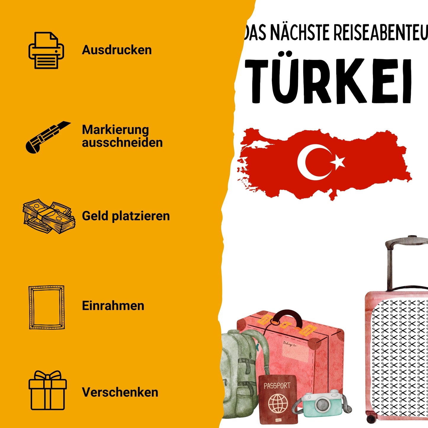 Türkei Reise Geldgeschenk - Digitaler Sofort Download PDF A4 zum Ausdrucken