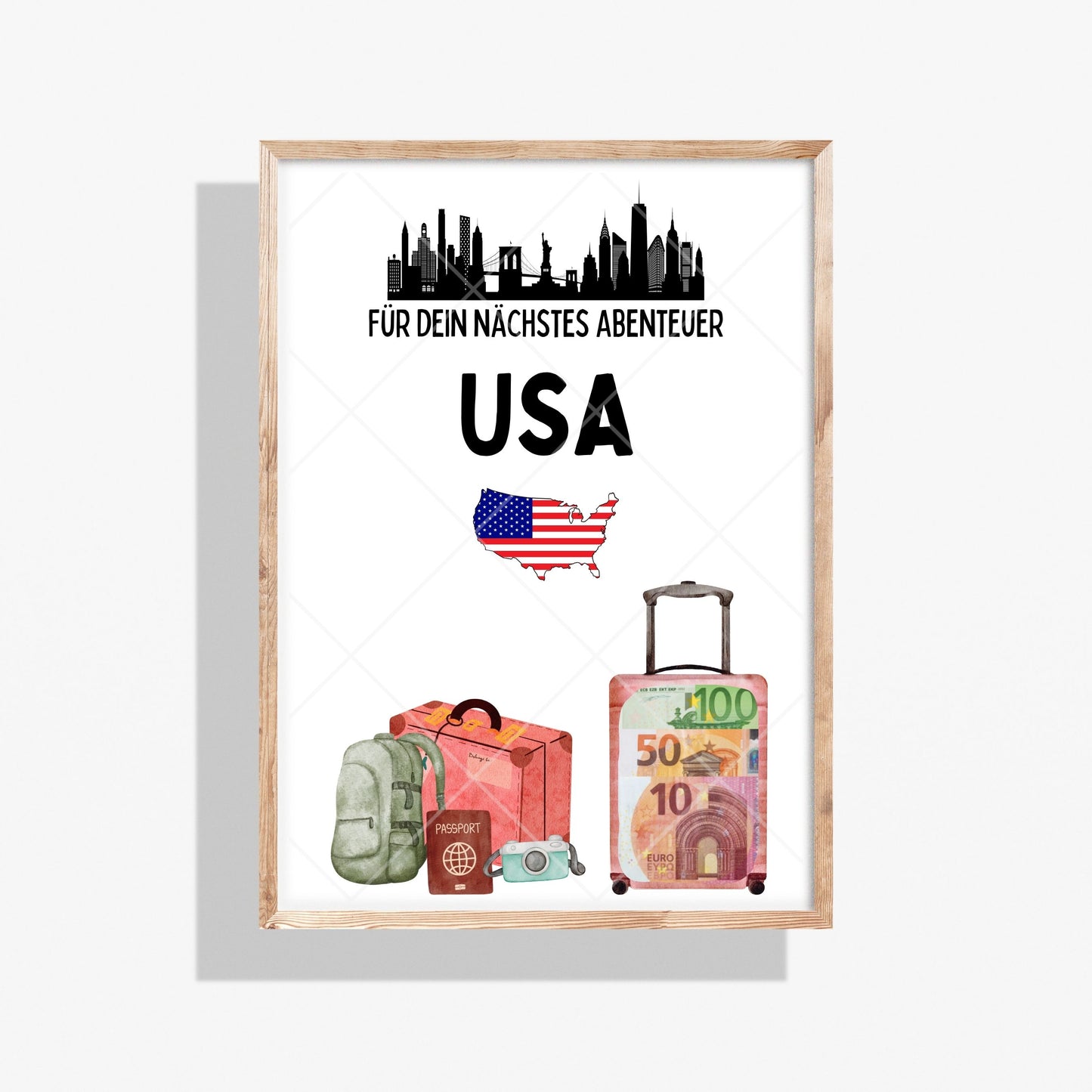 USA Reise Geldgeschenk Reisegutschein – Digitaler Sofort Download PDF A4 zum Ausdrucken
