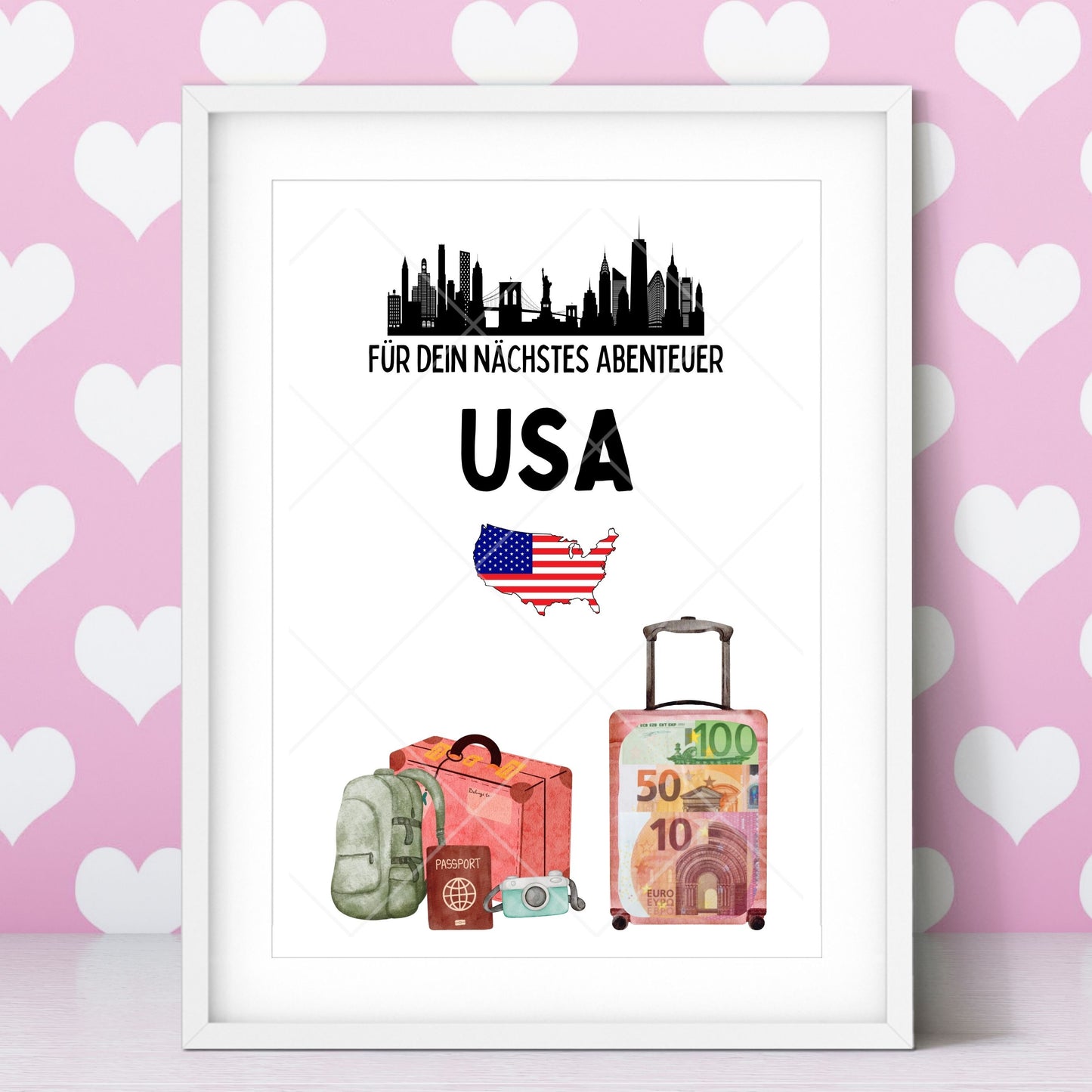 USA Reise Geldgeschenk Reisegutschein – Digitaler Sofort Download PDF A4 zum Ausdrucken