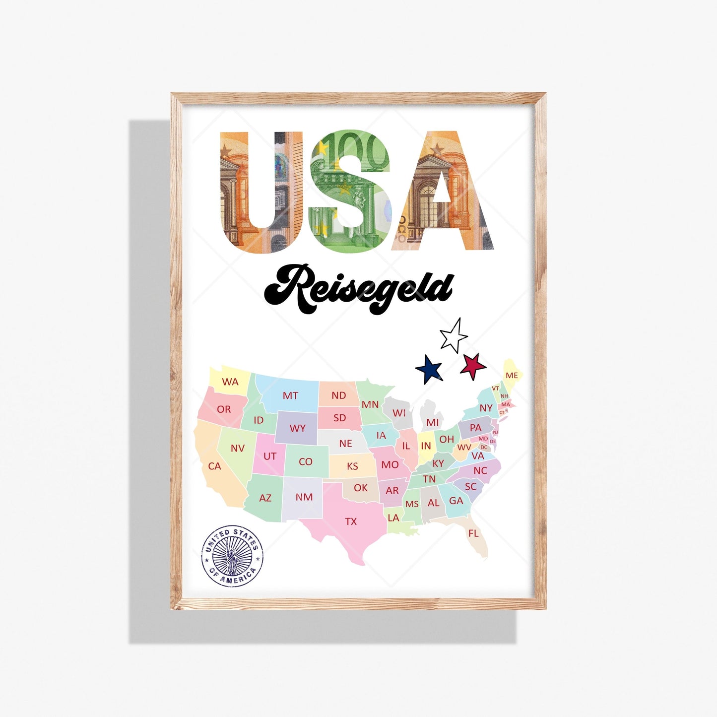 USA Reisegeld Geldgeschenk Reisekasse – Digitaler Sofort Download PDF A4 zum Ausdrucken