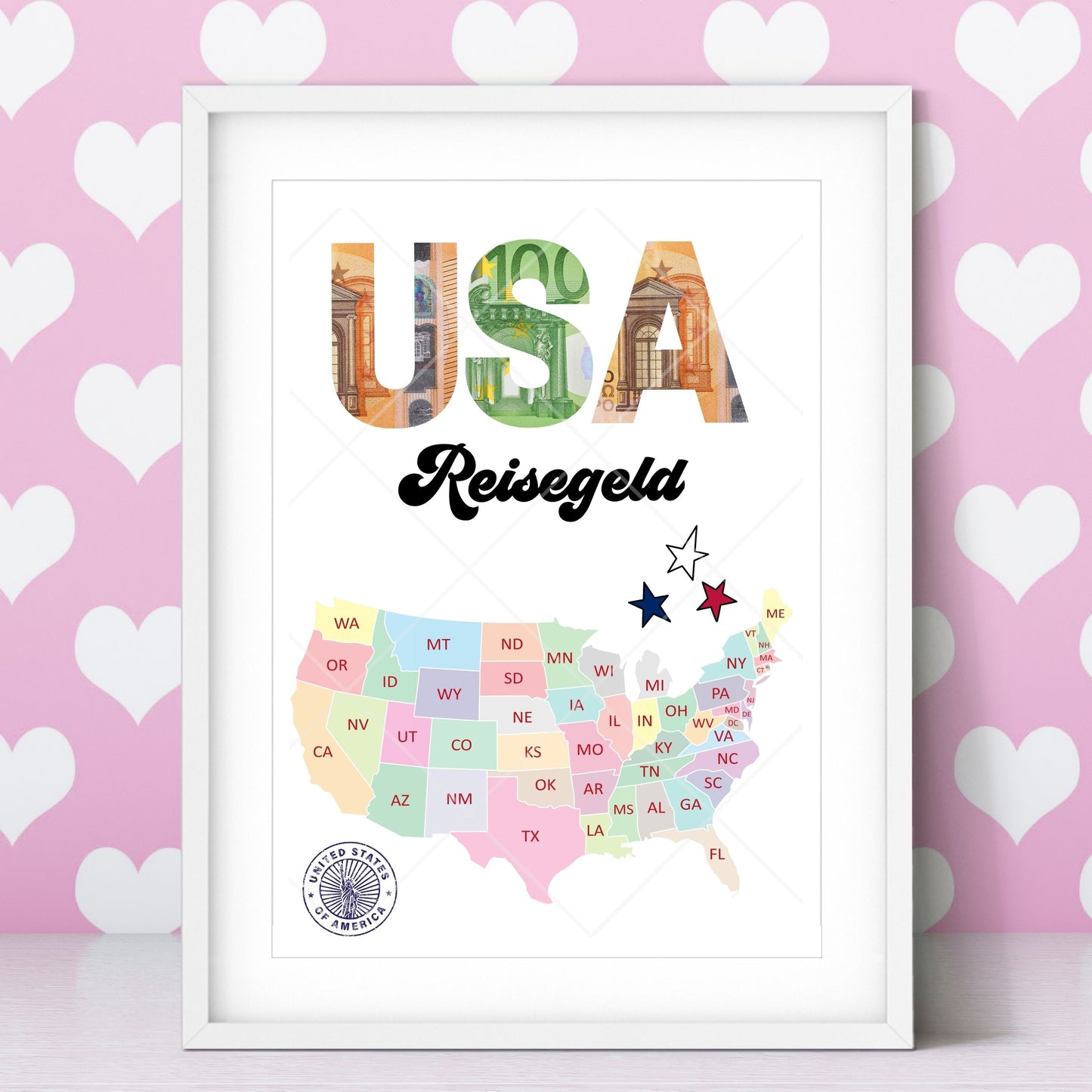 USA Reisegeld Geldgeschenk Reisekasse – Digitaler Sofort Download PDF A4 zum Ausdrucken