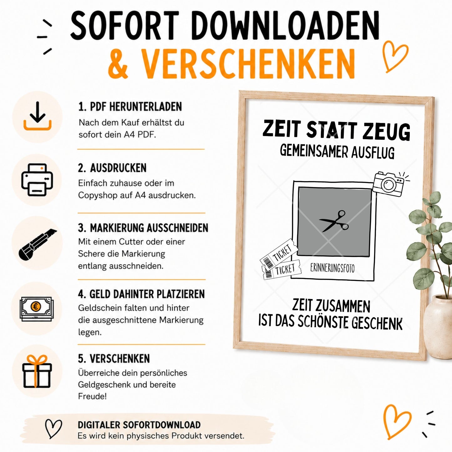 Gemeinsamer Ausflug Geldgeschenk Zeit statt Zeug - Digitaler Sofort Download PDF A4 zum Ausdrucken