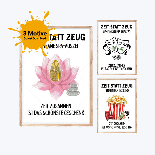 Spa, Theater & Kino Zeit statt Zeug Geldgeschenk | Sparset 3x A4 PDF Sofort-Download