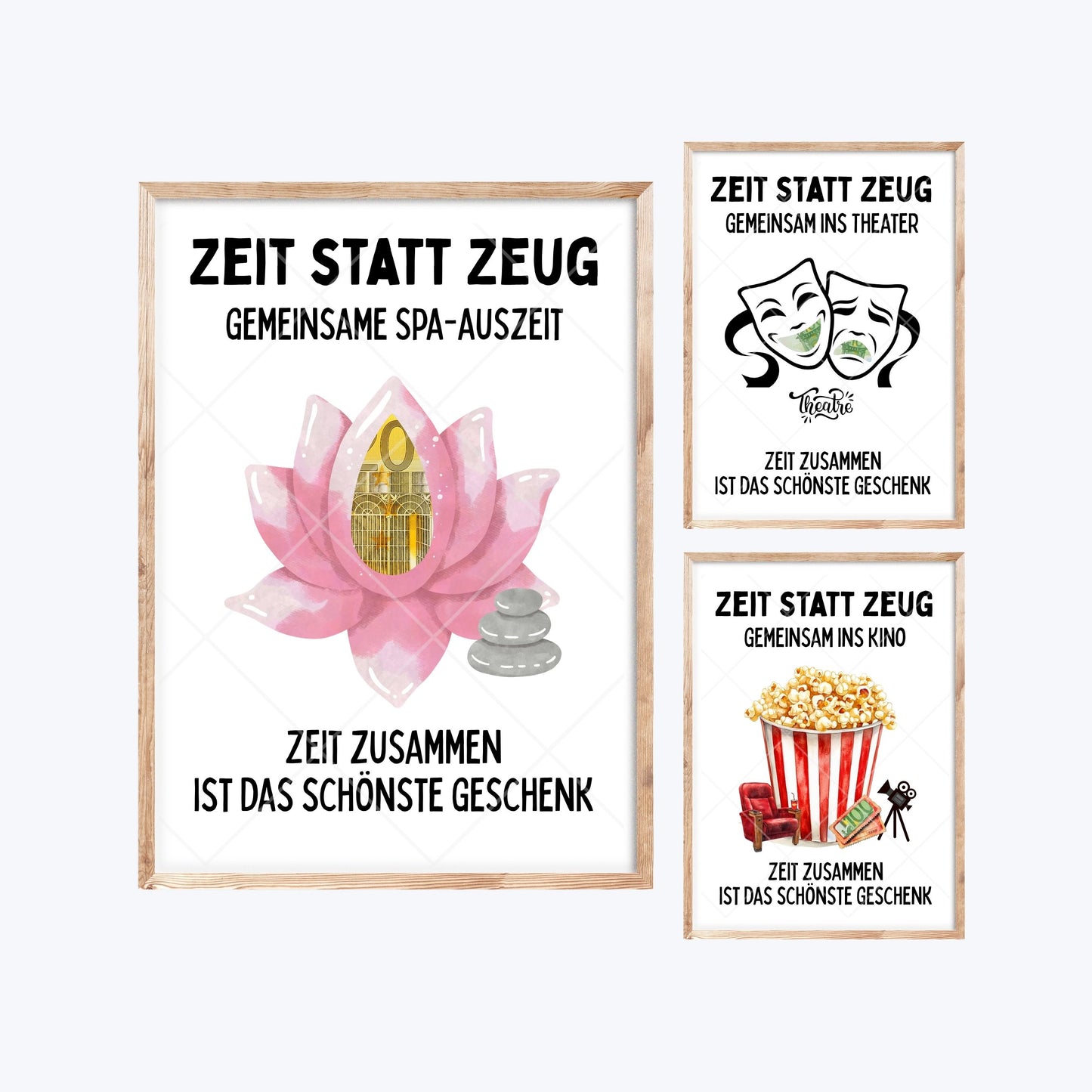 Spa, Theater & Kino Zeit statt Zeug Geldgeschenk | Sparset 3x A4 PDF Sofort-Download