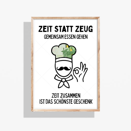 Restaurant-Besuch Geldgeschenk Zeit statt Zeug - Digitaler Sofort Download PDF A4 zum Ausdrucken