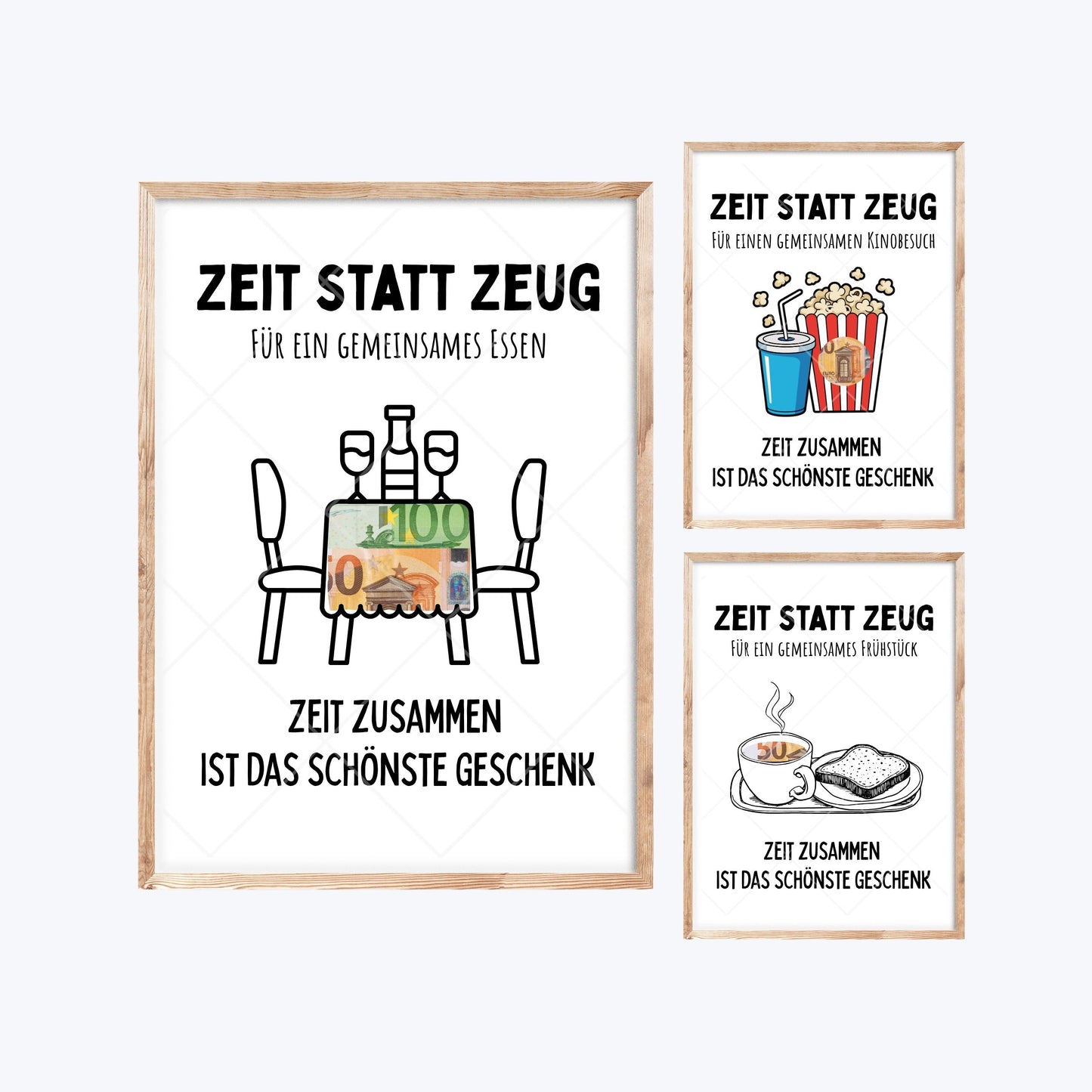 Essen, Kino & Frühstück Zeit statt Zeug Geldgeschenk | Sparset 3x A4 PDF Sofort-Download