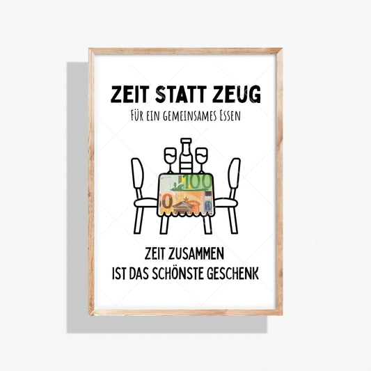 Essen Gehen Geldgeschenk Zeit statt Zeug - Digitaler Sofort Download PDF A4 zum Ausdrucken