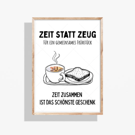 Frühstück Geldgeschenk Zeit statt Zeug - Digitaler Sofort Download PDF A4 zum Ausdrucken