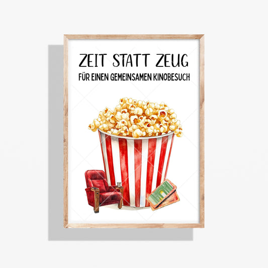 Kino Besuch mit Popcorn Geldgeschenk Zeit statt Zeug - Digitaler Sofort Download PDF A4 zum Ausdrucken