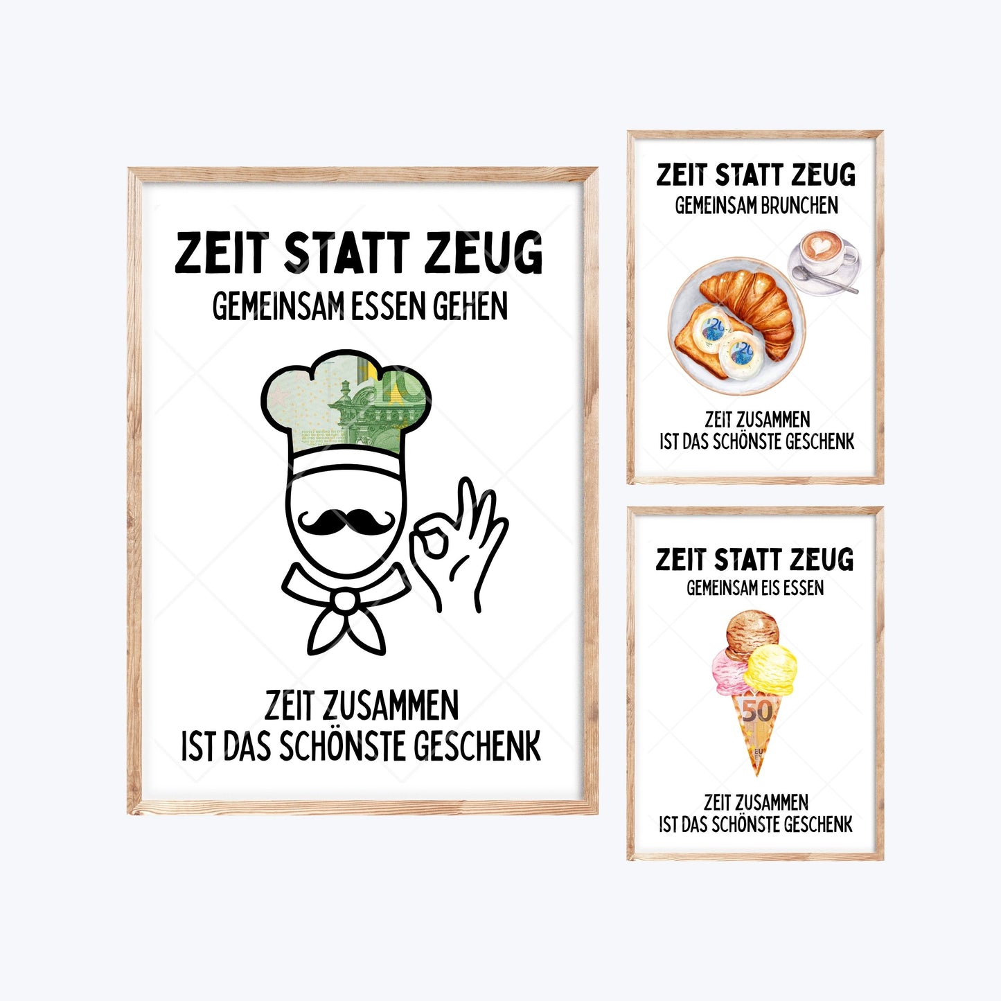 Restaurant, Brunchen & Eis essen Zeit statt Zeug Geldgeschenk | Sparset 3x A4 PDF Sofort-Download
