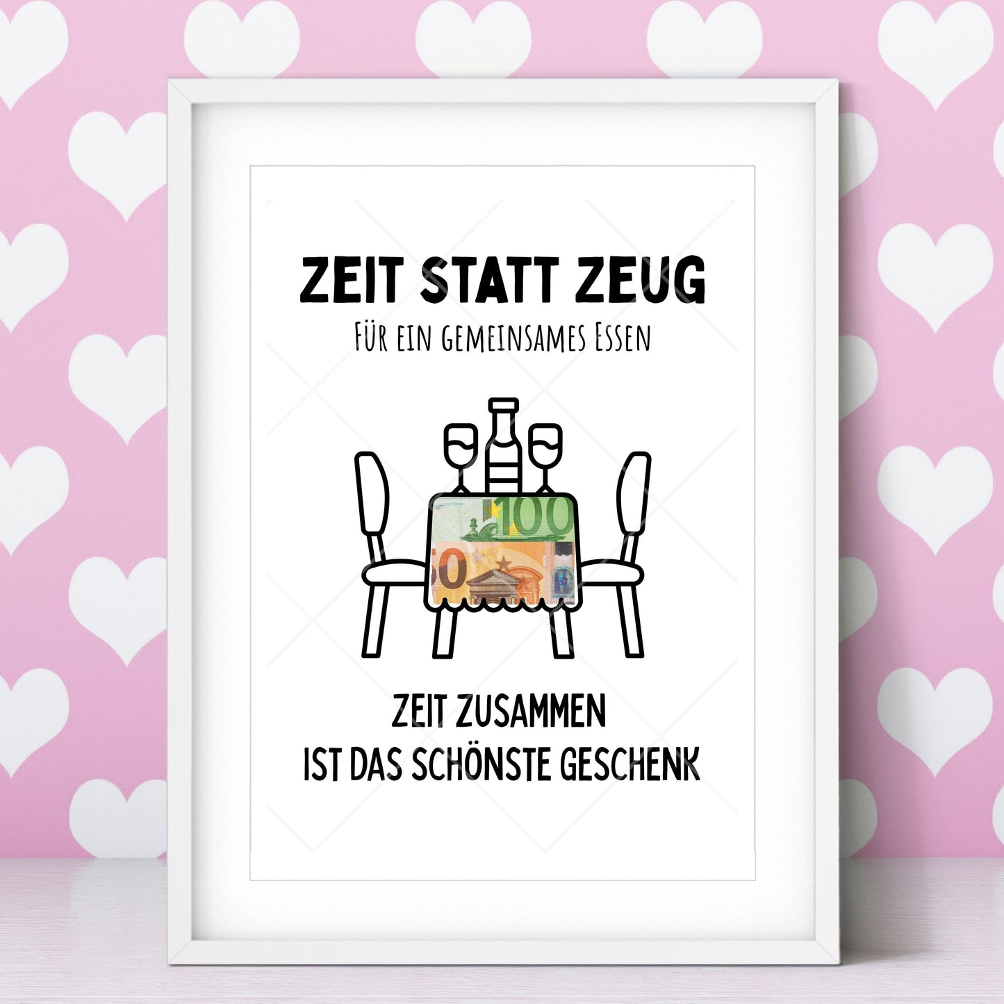 Essen Gehen Geldgeschenk Zeit statt Zeug - Digitaler Sofort Download PDF A4 zum Ausdrucken