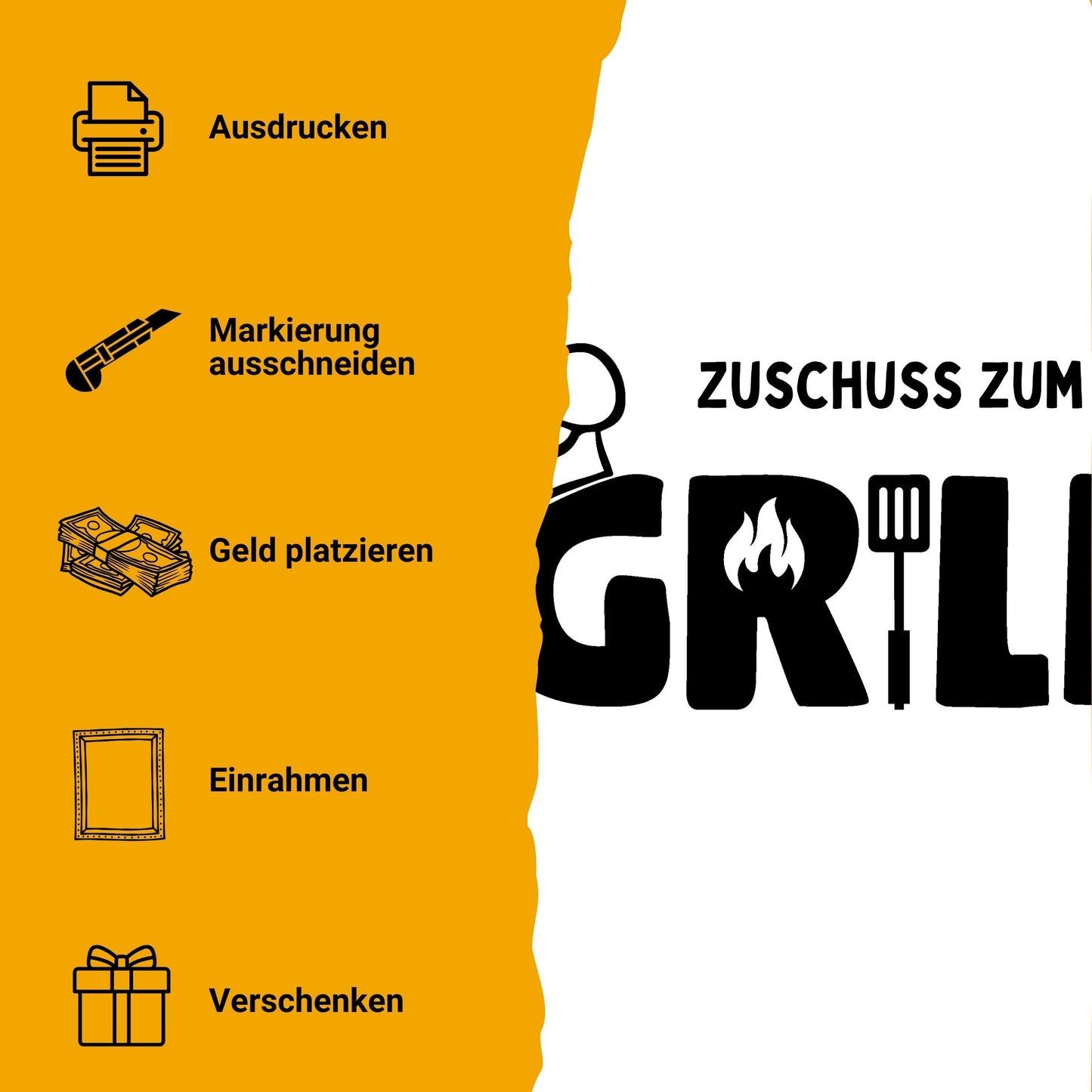 Zuschuss zum Grill Geldgeschenk - Digitaler Sofort Download PDF A4 zum Ausdrucken