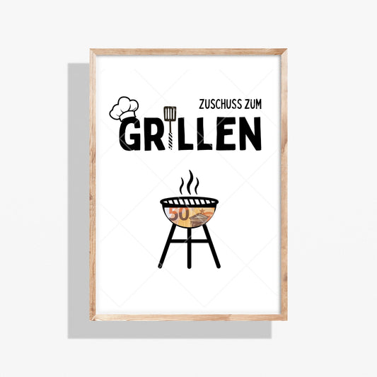 Zuschuss zum Grillen Geldgeschenk - Digitaler Sofort Download PDF A4 zum Ausdrucken
